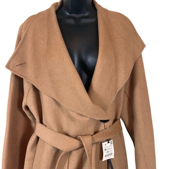 Zara Handmade Camel Beige Waterfall Wool Blend Draped Coat - Picture 2 of 14